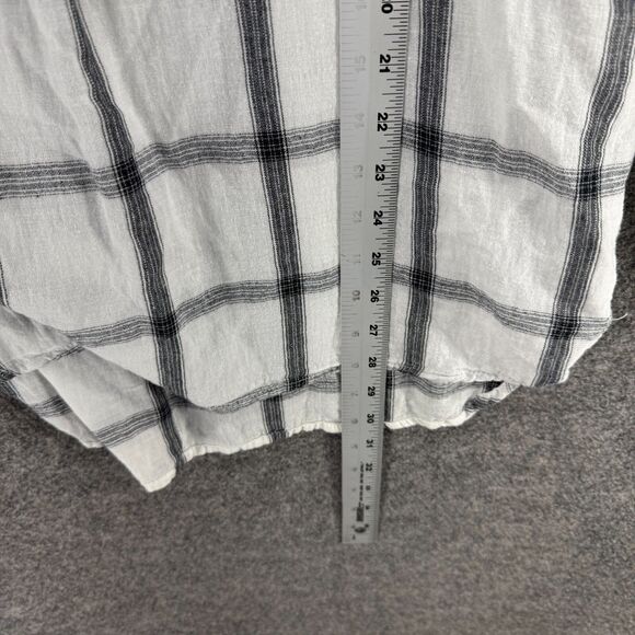 Old Navy Tunic Blouse Women S Small White Plaid V-Neck Long Sleeve 1/2 Button - Picture 6 of 7